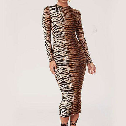 Stylish Leopard Print Long-Sleeve Dress - Perfect for a Night Out