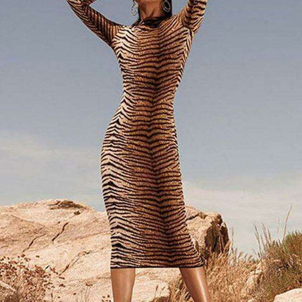 Stylish Leopard Print Long-Sleeve Dress - Perfect for a Night Out