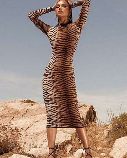 Stylish Leopard Print Long-Sleeve Dress - Perfect for a Night Out