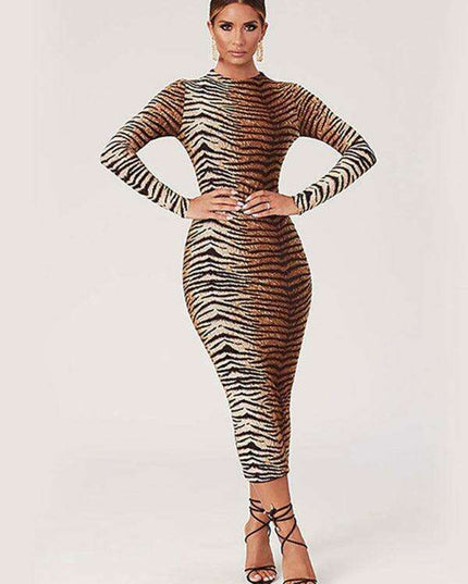 Stylish Leopard Print Long-Sleeve Dress - Perfect for a Night Out