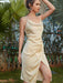 Elegant Pile Neck Slit Sling Dress for Women