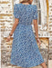 Floral Blue Split Skirt Dress - Chic European American Fashion