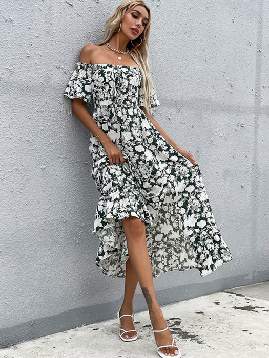 Stylish One-Shoulder Midi Dress with Flattering Print and Slim Fit