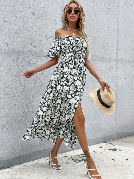 Elegant One-Shoulder Midi Dress with Chic Print and Figure-Hugging Fit