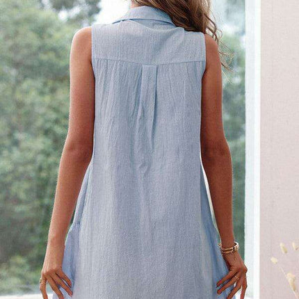 Chic Pleated Blue Tank Dress - Effortless Elegance Awaits