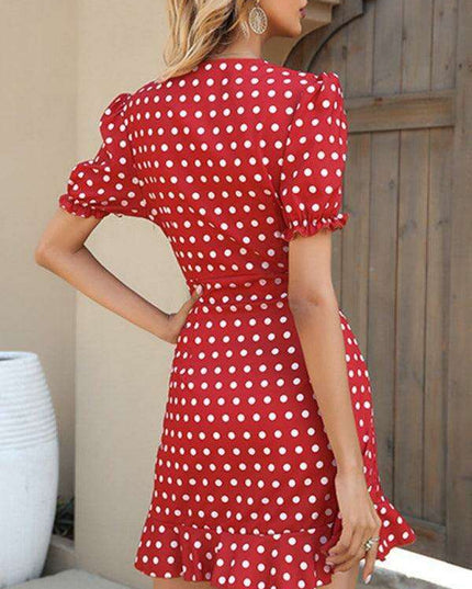 Chic Asymmetrical Burgundy V-Neck Dress with Floral Sleeves