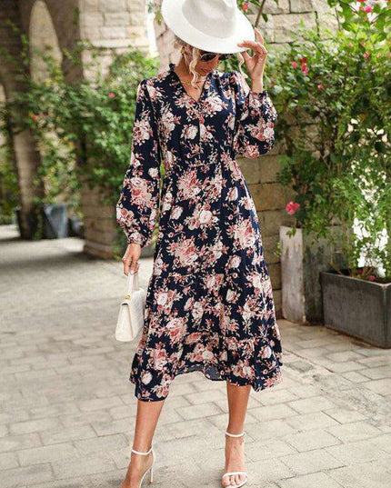 Retro Elegance Long Sleeve Dress - Ideal for Fall & Winter Fashion