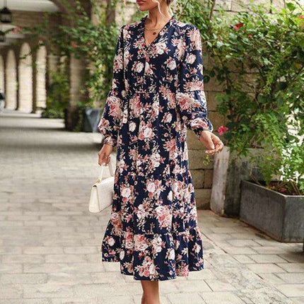 Retro Elegance Long Sleeve Dress - Ideal for Fall & Winter Fashion