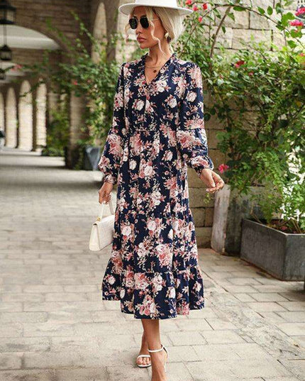 Retro Elegance Long Sleeve Dress - Ideal for Fall & Winter Fashion