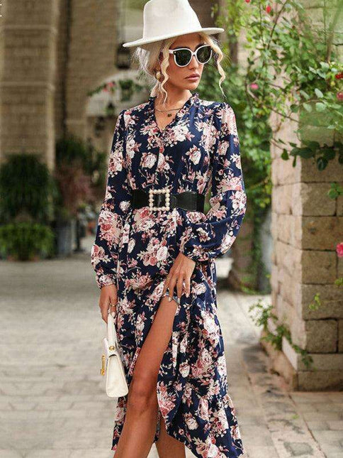 Retro Elegance Long Sleeve Dress - Ideal for Fall & Winter Fashion