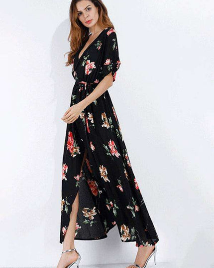 Chic Floral Escape V-Neck Vacation Dress - Ideal for Effortless Style