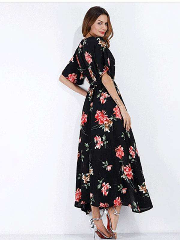 Chic Floral Escape V-Neck Vacation Dress - Ideal for Effortless Style