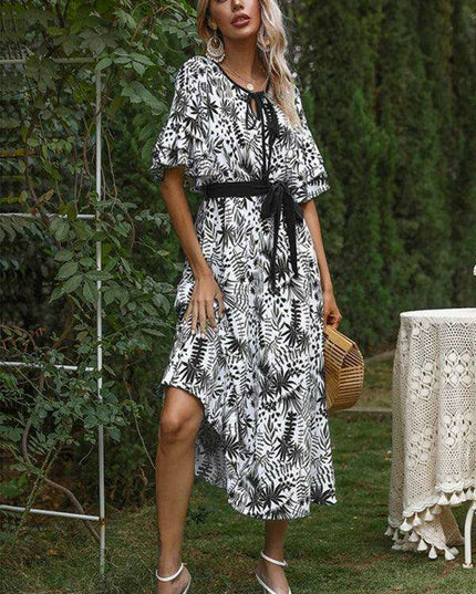 Mori Blossom V-Neck Dress with Graceful Petal Sleeves - Essential Summer Fashion