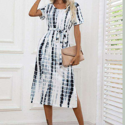 Chic European Tie Dye Summer Dress with Flattering Fit