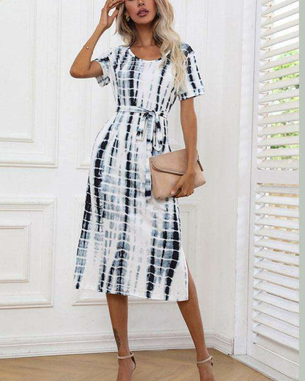 Chic European Tie Dye Summer Dress with Flattering Fit