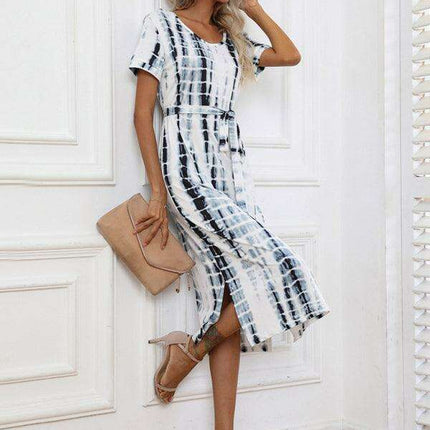 Chic European Tie Dye Summer Dress with Flattering Fit