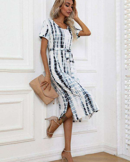 Chic European Tie Dye Summer Dress with Flattering Fit