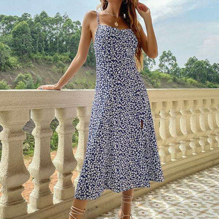 Chic Floral Print Sleeveless Dress: Stylish Polyester Fashion for Women