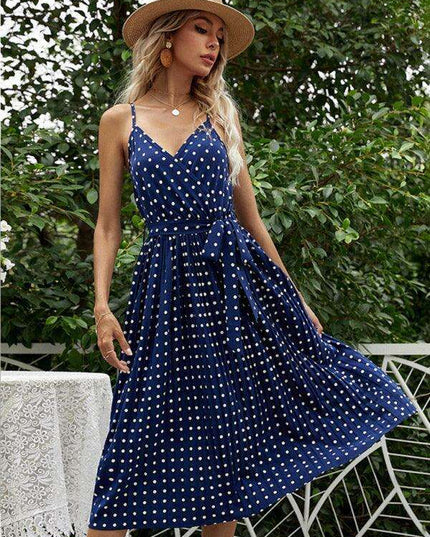 Charming Polka-Dot Lace-Up Midi Dress
