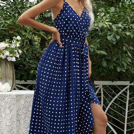 Charming Polka-Dot Lace-Up Midi Dress