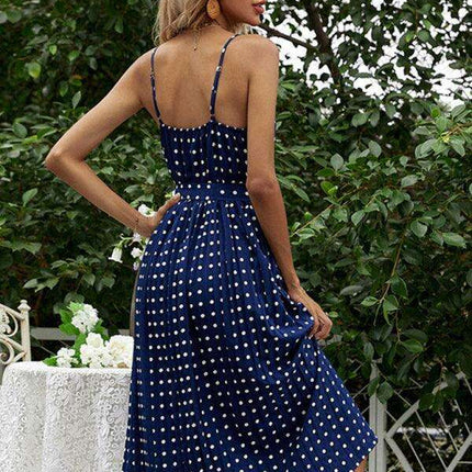Charming Polka-Dot Lace-Up Midi Dress