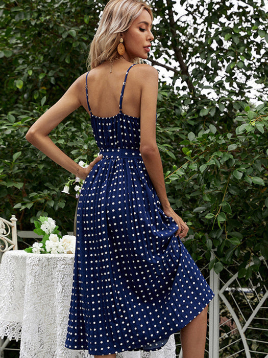 Charming Polka-Dot Slip Dress with Lace-Up Front Detail