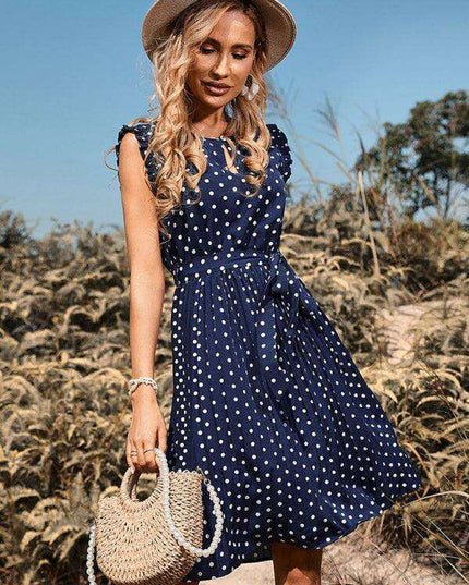 Elegant Polka Dot Pleated Dress - Effortless Charm for Any Occasion