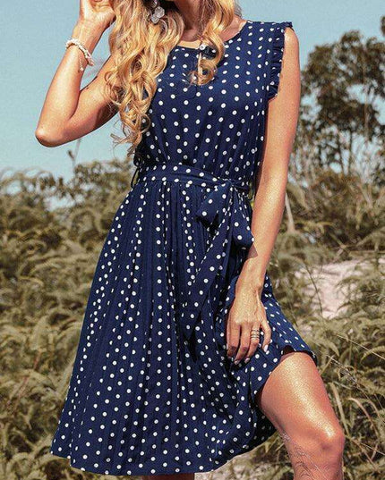Elegant Polka Dot Pleated Dress - Effortless Charm for Any Occasion