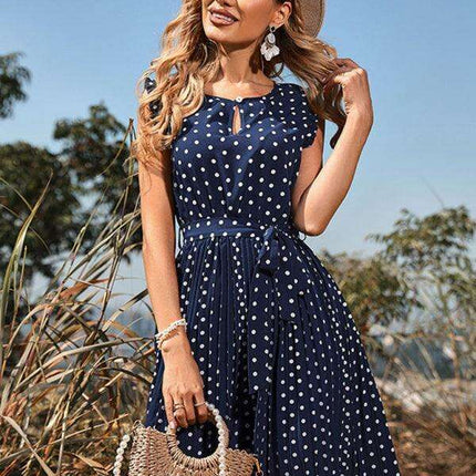 Elegant Polka Dot Pleated Dress - Effortless Charm for Any Occasion