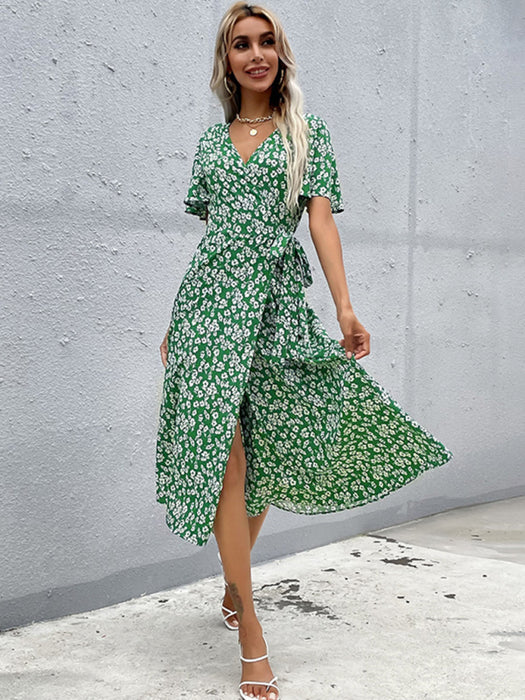 Vibrant Green Western Print Slim Fit Dress with Cowgirl Flair