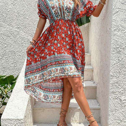 Vintage-Inspired Asymmetrical Hem Midi Dress for Tropical Escapes