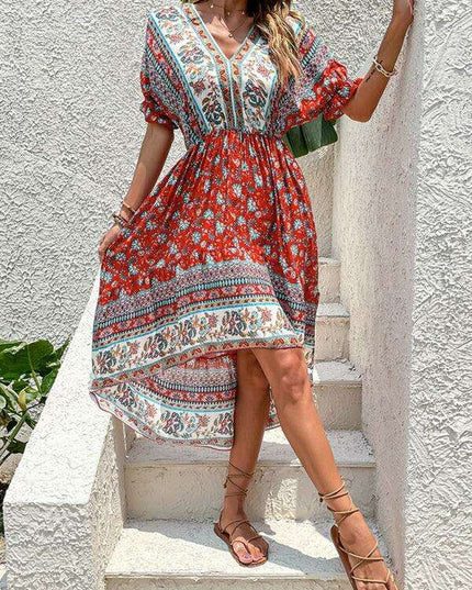 Vintage-Inspired Asymmetrical Hem Midi Dress for Tropical Escapes