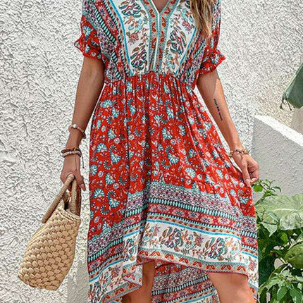 Vintage-Inspired Asymmetrical Hem Midi Dress for Tropical Escapes