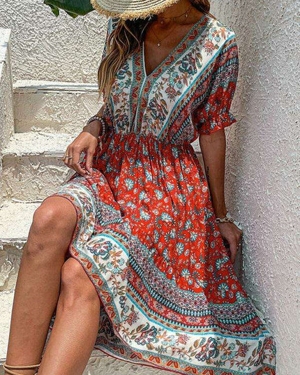 Vintage-Inspired Asymmetrical Hem Midi Dress for Tropical Escapes