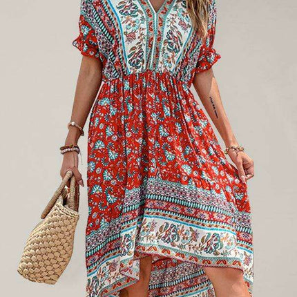 Vintage-Inspired Asymmetrical Hem Midi Dress for Tropical Escapes