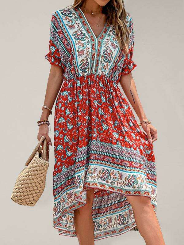 Vintage-Inspired Asymmetrical Hem Midi Dress for Tropical Escapes