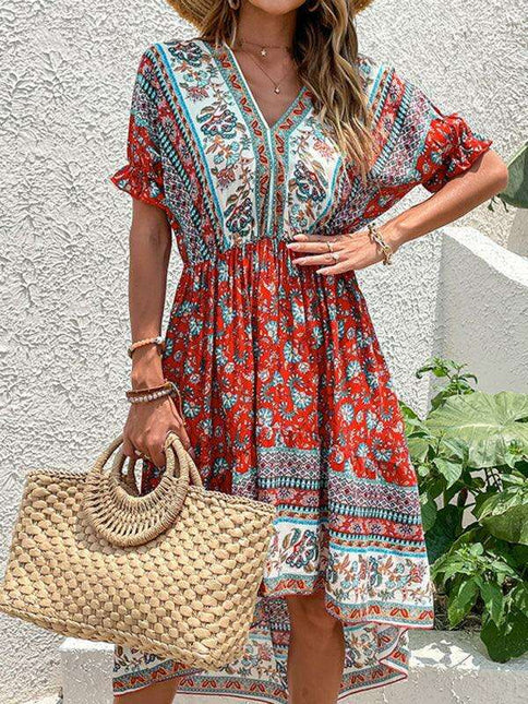 Vintage-Inspired Asymmetrical Hem Midi Dress for Tropical Escapes