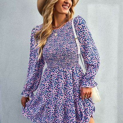 Chic Floral Pattern Long Sleeve Dress for Women
