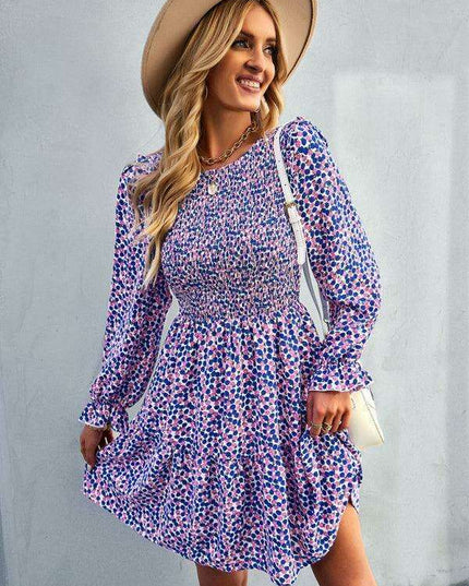 Chic Floral Pattern Long Sleeve Dress for Women