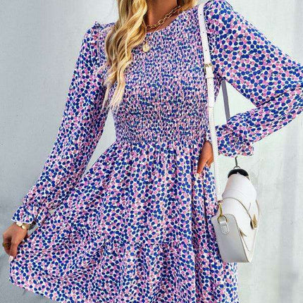 Chic Floral Pattern Long Sleeve Dress for Women