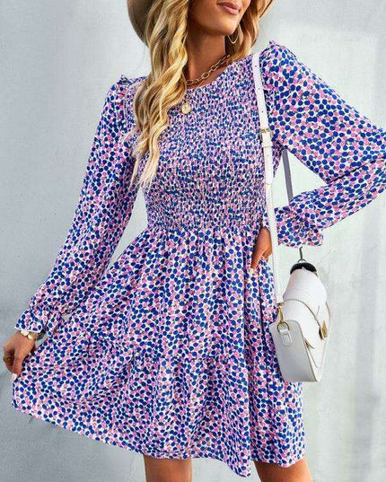 Chic Floral Pattern Long Sleeve Dress for Women
