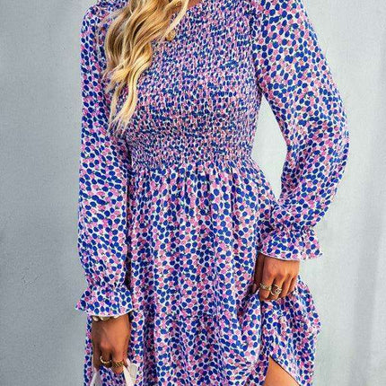 Chic Floral Pattern Long Sleeve Dress for Women