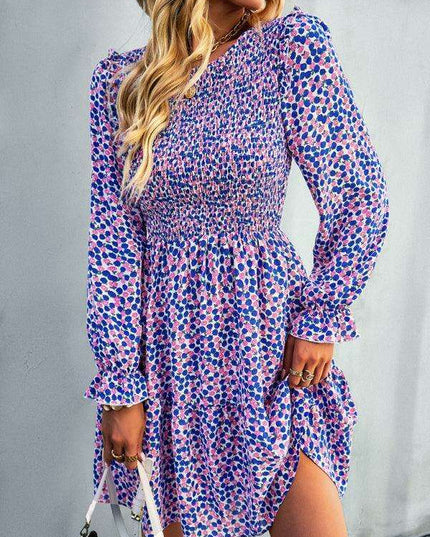Chic Floral Pattern Long Sleeve Dress for Women