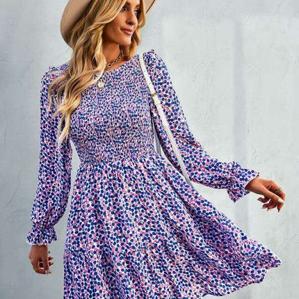 Chic Floral Pattern Long Sleeve Dress for Women