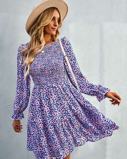 Chic Floral Pattern Long Sleeve Dress for Women