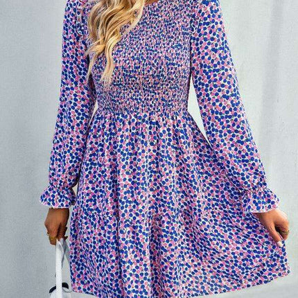 Chic Floral Pattern Long Sleeve Dress for Women
