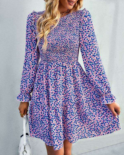 Chic Floral Pattern Long Sleeve Dress for Women