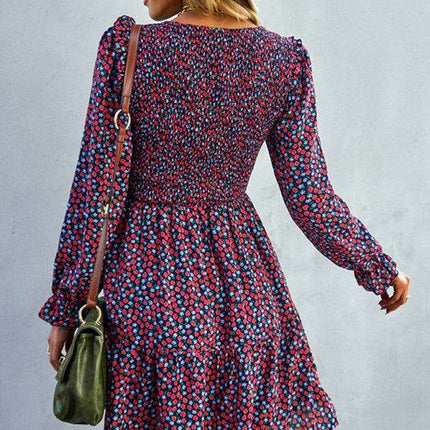 Chic Floral Pattern Long Sleeve Dress for Women