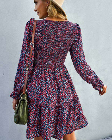 Chic Floral Pattern Long Sleeve Dress for Women