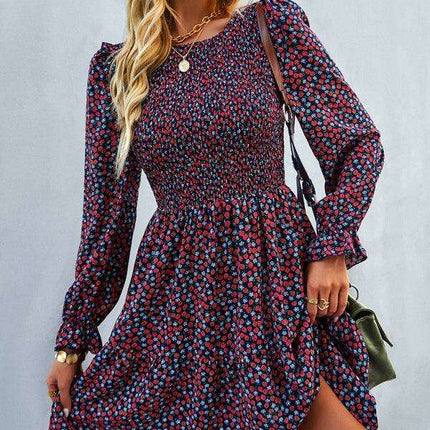 Chic Floral Pattern Long Sleeve Dress for Women